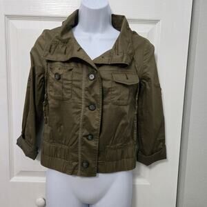 Ann Taylor Loft Cropped Field Jacket military green Twilight Core Olive girl